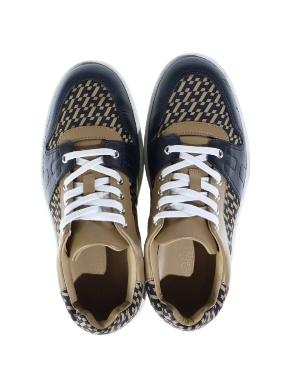 Hermes Canvas All Over Print Low Top Sneakers Brown